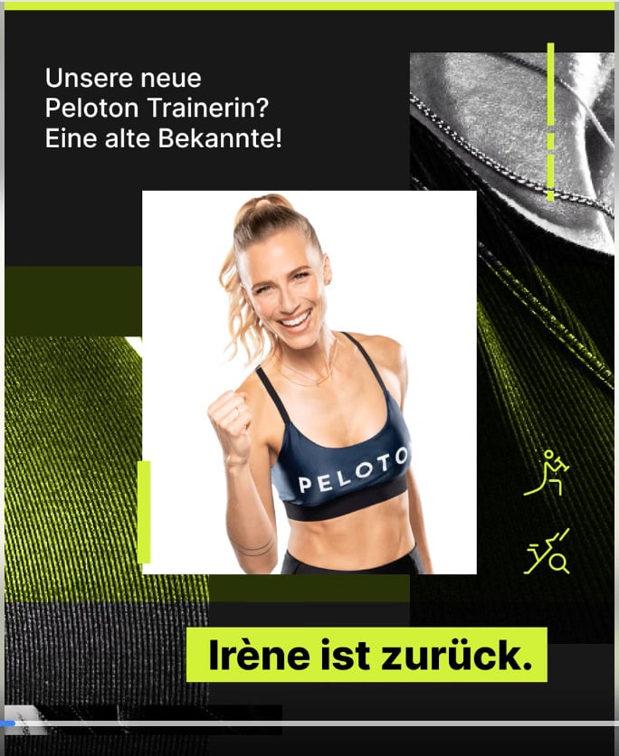 Peloton Germany's Facebook announcement about Irene's return. Image credit Peloton social media.